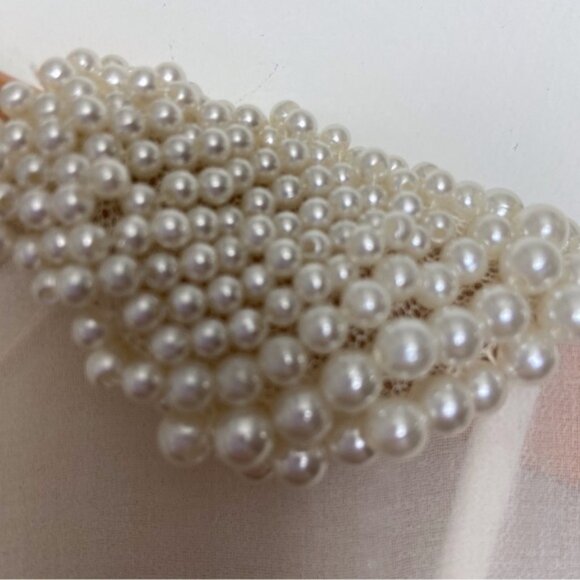 Amazing pearl white dress beaded embellishments off white short sleeves sheer M - Picture 5 of 13